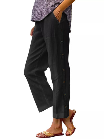Full Size Side Button Decor Pants Plus Size