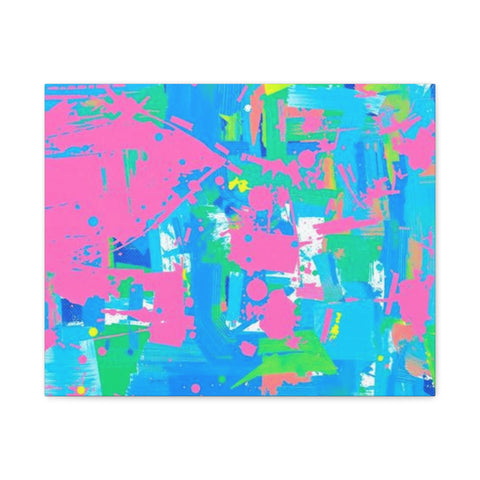 Neon Splash Abstract Canvas Print – Bright Pink & Aqua Modern Wall Art