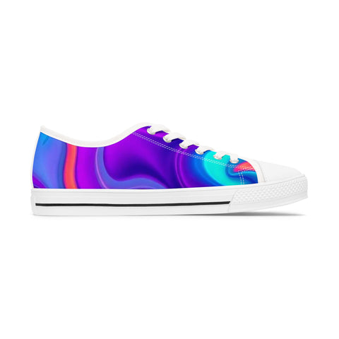 Women's Low Top Sneakers — Iridescent Purple Blue Swirl Casual Canvas Shoes