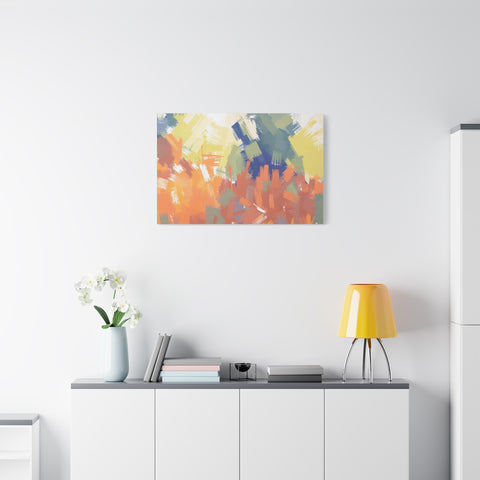 Abstract Colorful Brushstroke Matte Canvas Wall Art – Vibrant Orange & Green Stretched Print