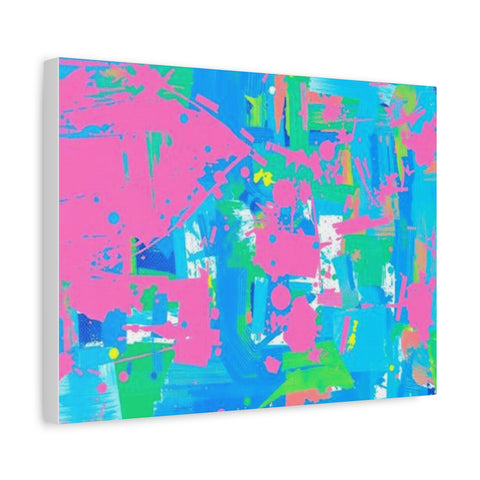 Neon Splash Abstract Canvas Print – Bright Pink & Aqua Modern Wall Art