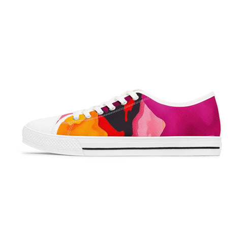 Low Top Sneakers — Vibrant Pink & Orange Abstract Canvas Shoes