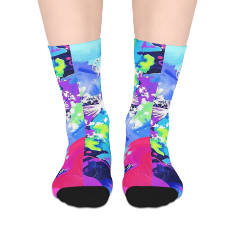 Vibrant Abstract Mid-Length Socks — Neon Tie-Dye Athletic Crew Socks