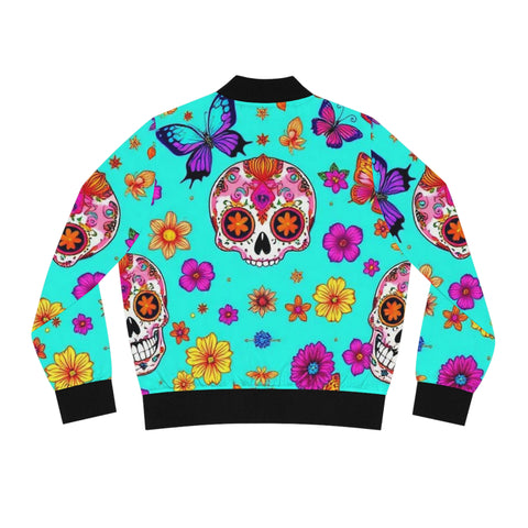 Day of the Dead Floral Bomber Jacket — Sugar Skull & Butterflies