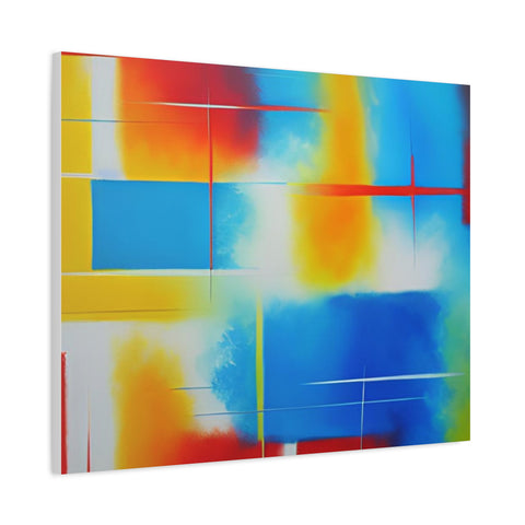 Abstract Color Field Matte Canvas Print — Vibrant Blue, Yellow & Red Stretched Wall Art