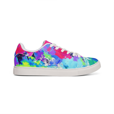 Abstract Neon Splash Leather Sneakers — Men's Low-Top Street Shoes