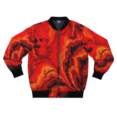 Red Lava Marble Bomber Jacket — Bold All-Over Print Men's Jacket