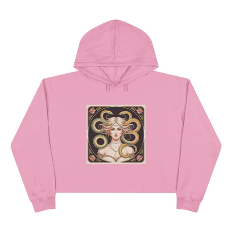 Art Nouveau Medusa Crop Hoodie — Vintage Goddess Graphic