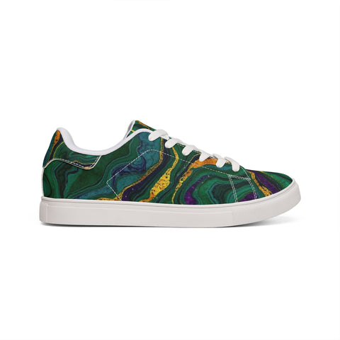 Low-Top Sneakers — Green Marble Swirl Leather Design