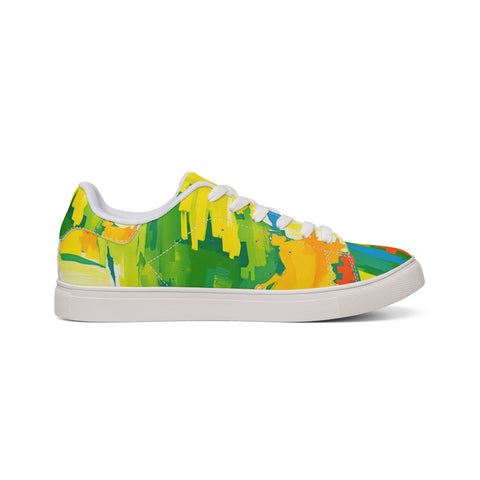 Men's Low-Top Sneakers — Bright Abstract Colorblock Leather Trainers