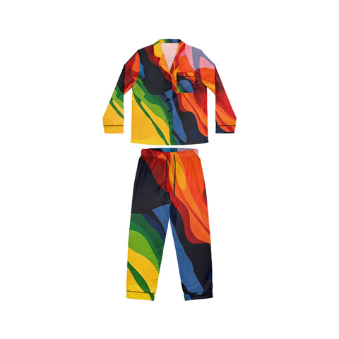 Women's Satin Pajama Set — Colorful Abstract Wave Print Sleepwear