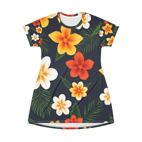 Tropical Plumeria Floral T-Shirt Dress – Hawaiian Beach AOP Print
