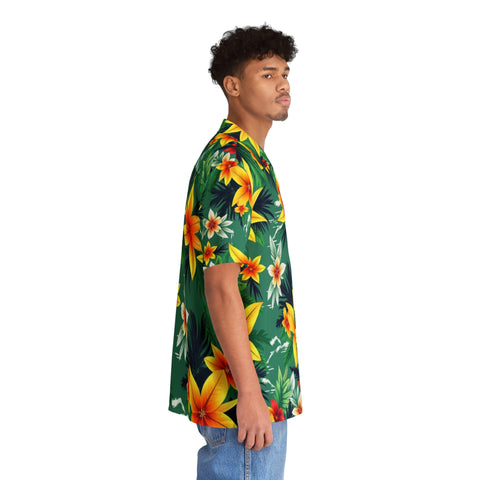 Tropical Hibiscus Hawaiian Shirt — Men's Floral Aloha Button-Up