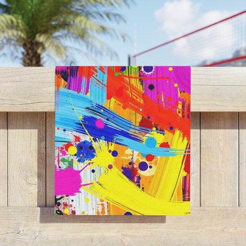 Abstract Neon Paint Brushstroke Beach Towel — Vibrant Color Splash Summer Towel