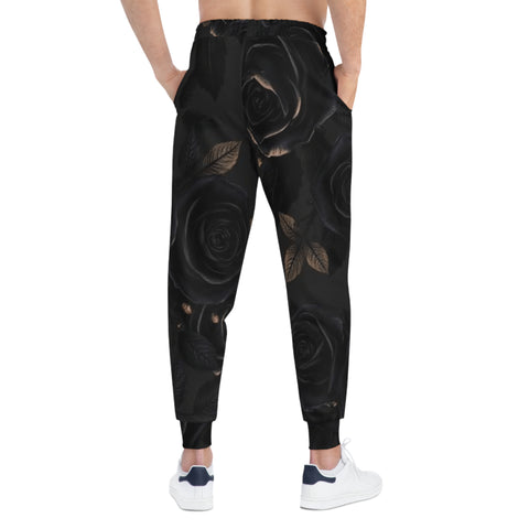 Black Rose Athletic Joggers — Floral Gothic All-Over Print Sweatpants