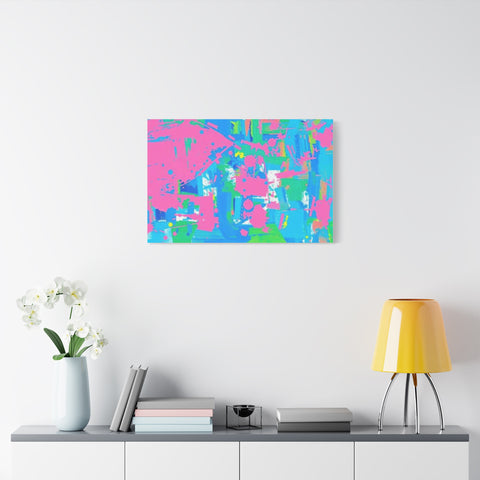 Neon Splash Abstract Canvas Print – Bright Pink & Aqua Modern Wall Art