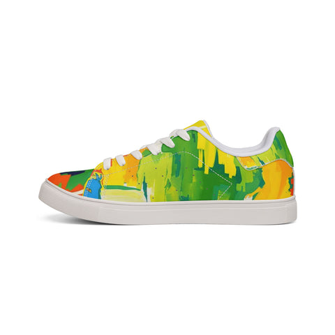 Men's Low-Top Sneakers — Bright Abstract Colorblock Leather Trainers