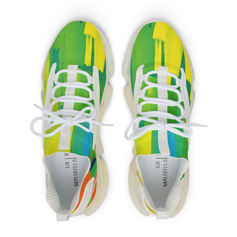 Men's Colorful Mesh Sneakers — Green Yellow Abstract Athletic Shoes