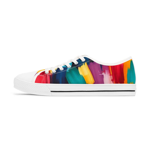 Abstract Rainbow Brushstroke Low Top Sneakers — Colorful Women's Canvas Shoes