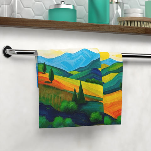 Sunrise Landscape Face Towel — Vibrant Mountain Scenic Hand Towel