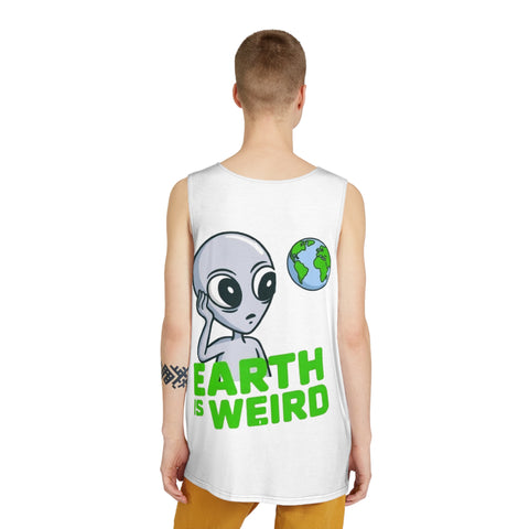 Earth Is Weird Alien Graphic Tank Top — Funny Sci‑Fi Mens Sleeveless Shirt