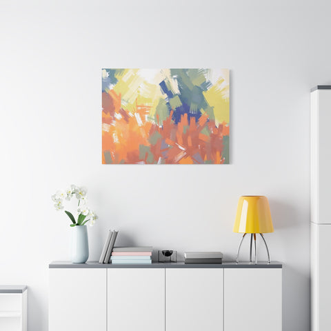 Abstract Colorful Brushstroke Matte Canvas Wall Art – Vibrant Orange & Green Stretched Print