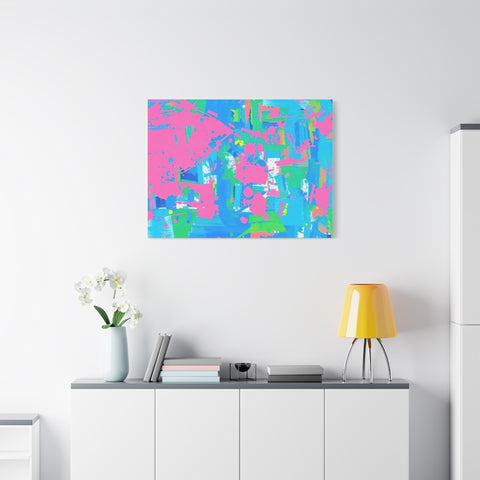 Neon Splash Abstract Canvas Print – Bright Pink & Aqua Modern Wall Art