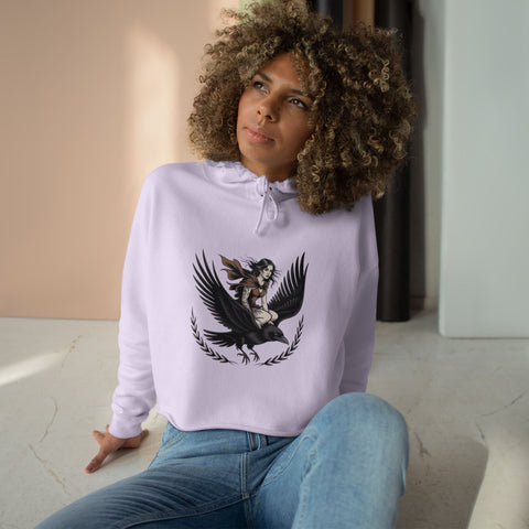 Angel Rider Crop Hoodie — Gothic Winged Angel Graphic Crop Sweatshirt
