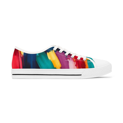 Abstract Rainbow Brushstroke Low Top Sneakers — Colorful Women's Canvas Shoes