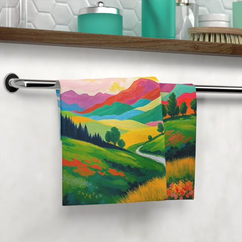 Face Towel — Colorful Sunrise Landscape Cotton Face Towel