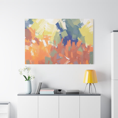 Abstract Colorful Brushstroke Matte Canvas Wall Art – Vibrant Orange & Green Stretched Print