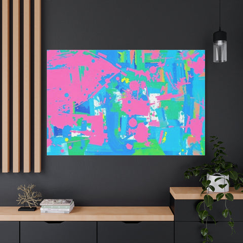 Neon Splash Abstract Canvas Print – Bright Pink & Aqua Modern Wall Art