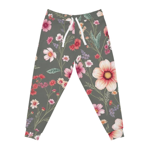 Floral Athletic Joggers — Vintage Meadow All-Over-Print Sweatpants