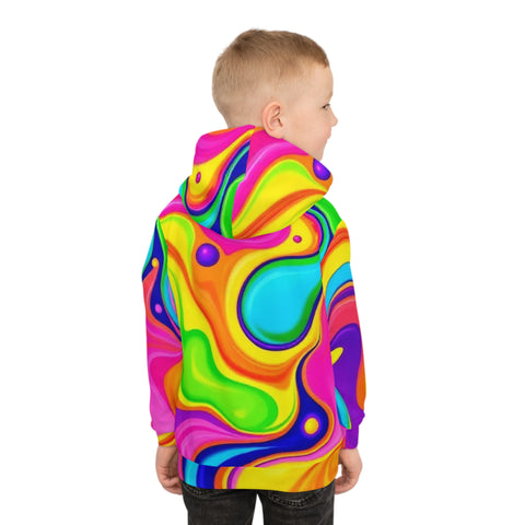 Kids' Psychedelic Rainbow Hoodie — Vibrant Swirl All-Over Print