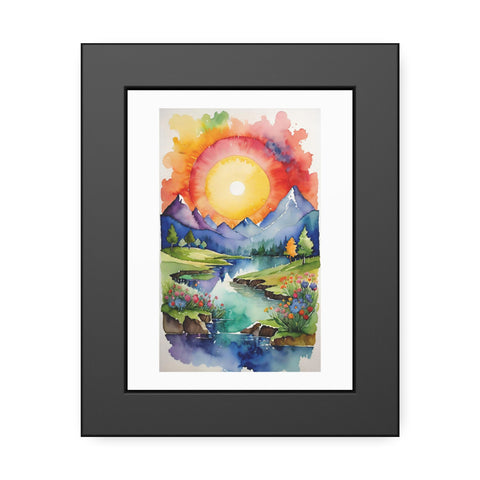 Framed Poster — Vibrant Watercolor Mountain Sunrise Landscape