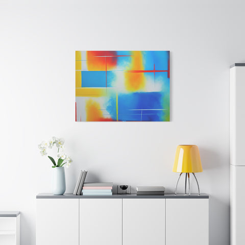 Abstract Color Field Matte Canvas Print — Vibrant Blue, Yellow & Red Stretched Wall Art