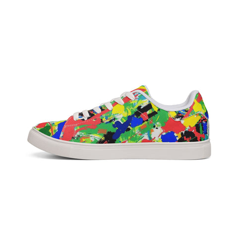 Color Splash Leather Sneakers — Men’s Low-Top Artistic Casual Shoes