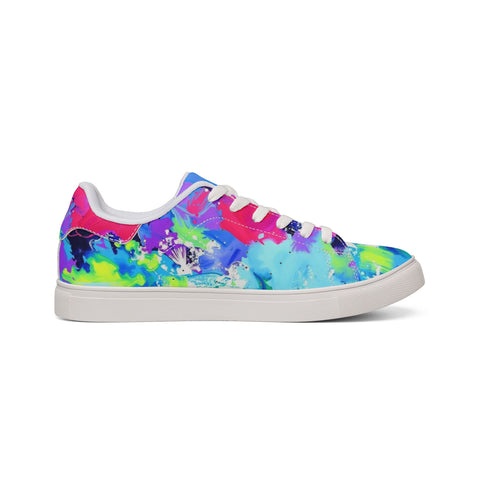 Abstract Neon Splash Leather Sneakers — Men's Low-Top Street Shoes