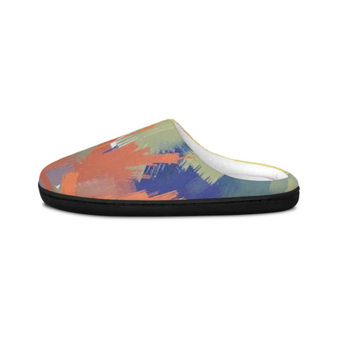 Abstract Brushstroke Men's Indoor Slippers — Cozy Colorful Home Shoes