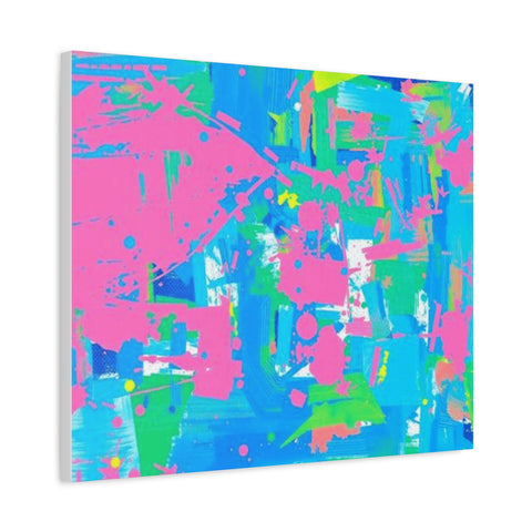 Neon Splash Abstract Canvas Print – Bright Pink & Aqua Modern Wall Art