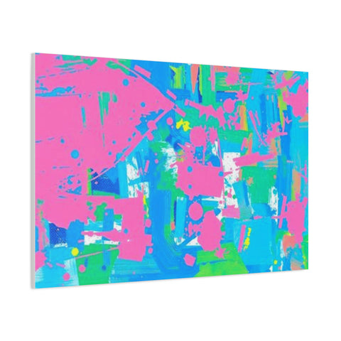 Neon Splash Abstract Canvas Print – Bright Pink & Aqua Modern Wall Art