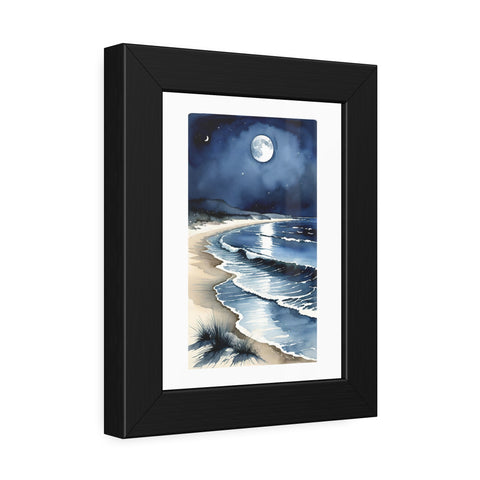 Moonlit Beach Framed Poster — Serene Ocean Wall Art