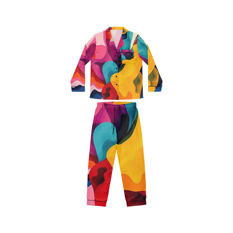 Colorful Abstract Satin Pajama Set — Women's Vibrant Lounge PJs