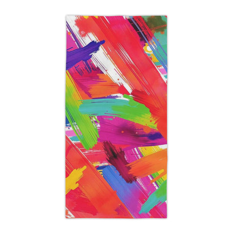 Vibrant Brushstroke Beach Towel — Colorful Abstract Paint Swatch Design