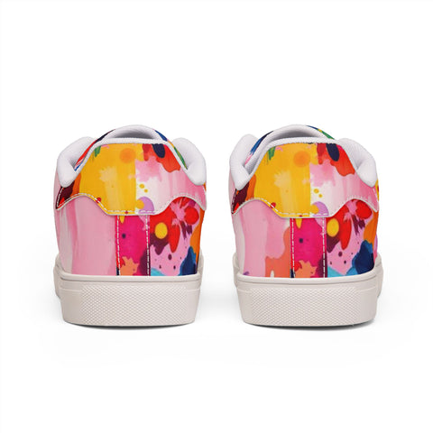 Color Splash Leather Sneakers — Men's Low-Top Abstract Paint Design