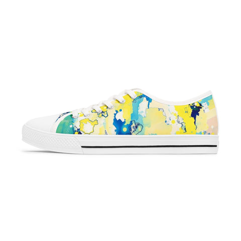 Low Top Sneakers — Abstract Watercolor Yellow & Blue Canvas Tennis Shoes