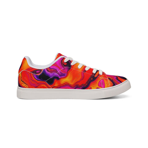 Psychedelic Swirl Leather Sneakers — Men's Low-Top Colorful Graphic Trainers