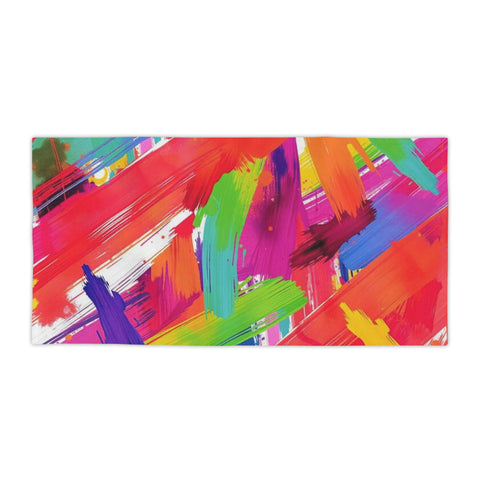 Vibrant Brushstroke Beach Towel — Colorful Abstract Paint Swatch Design