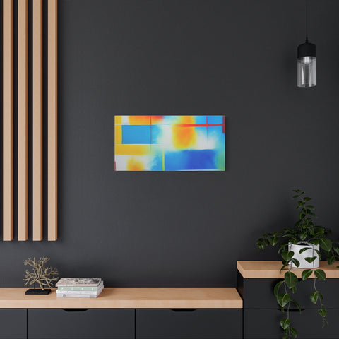 Abstract Color Field Matte Canvas Print — Vibrant Blue, Yellow & Red Stretched Wall Art