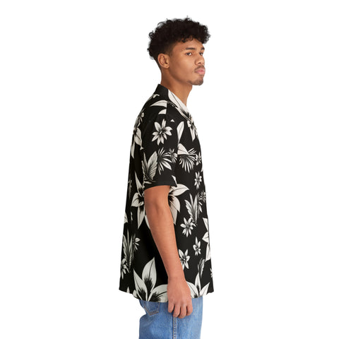 Black & White Tropical Hawaiian Shirt — Men's Floral AOP Button-Up